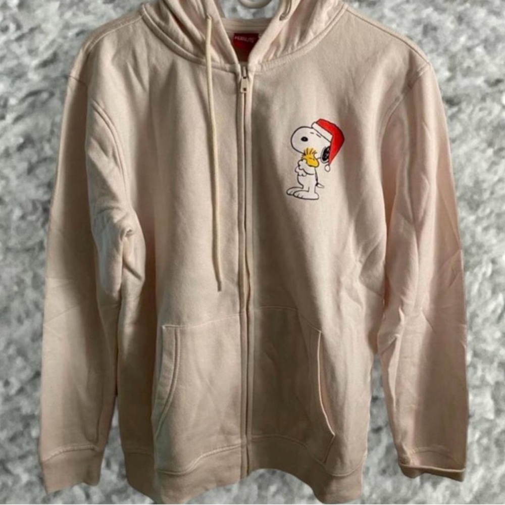 Peanuts Zip-Up Hoodie in Light Pink with Snoopy & Woodstock